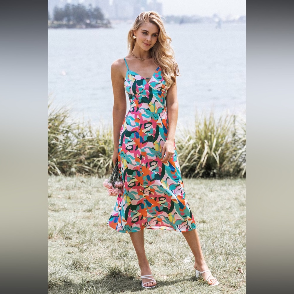 Abstract Satin Midi Dress